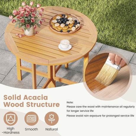 Mesa de comedor redonda plegable para exterior de 91 cm con tablero de listones