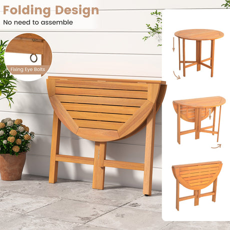 Mesa de comedor redonda plegable para exterior de 91 cm con tablero de listones