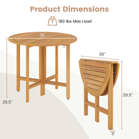 Mesa de comedor redonda plegable para exterior de 91 cm con tablero de listones