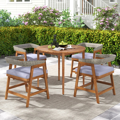 Mesa de comedor redonda de madera de acacia de 36 pulgadas para exteriores con capacidad para 4 personas