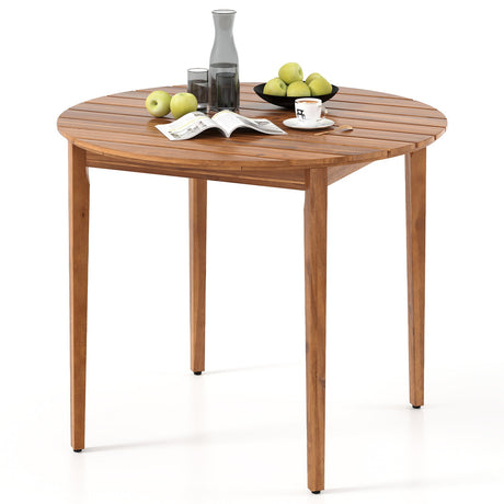 Mesa de comedor redonda de madera de acacia de 36 pulgadas para exteriores con capacidad para 4 personas