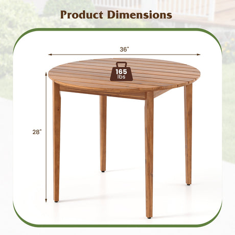 Mesa de comedor redonda de madera de acacia de 36 pulgadas para exteriores con capacidad para 4 personas