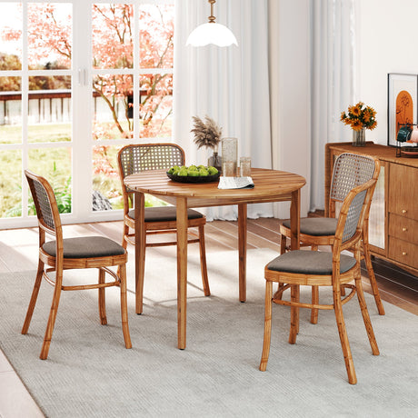 Mesa de comedor redonda de madera de acacia de 36 pulgadas para exteriores con capacidad para 4 personas