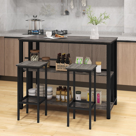 Mesa de bar de 3 niveles y 91,4 cm con almacenamiento, estructura de metal, almohadillas ajustables para los pies para el comedor