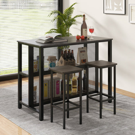 Mesa de bar de 3 niveles y 91,4 cm con almacenamiento, estructura de metal, almohadillas ajustables para los pies para el comedor