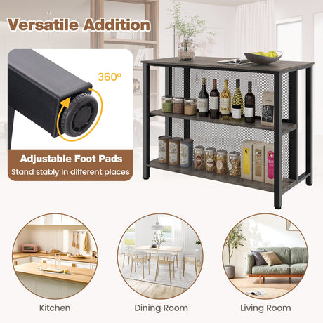 Mesa de bar de 3 niveles y 91,4 cm con almacenamiento, estructura de metal, almohadillas ajustables para los pies para el comedor