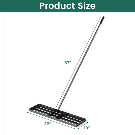 Rastrillo nivelador de césped de 36 x 10 pulgadas con mango ergonómico