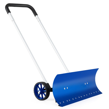 Pala de nieve de aluminio de 37.5 pulgadas con ruedas y cuchilla angular bidireccional - Azul