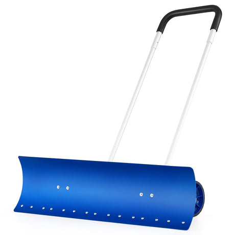 Pala de nieve de aluminio de 37.5 pulgadas con ruedas y cuchilla angular bidireccional - Azul