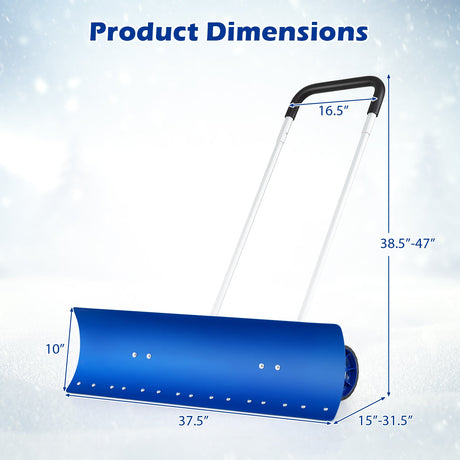 Pala de nieve de aluminio de 37.5 pulgadas con ruedas y cuchilla angular bidireccional - Azul