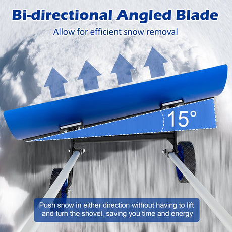 Pala de nieve de aluminio de 37.5 pulgadas con ruedas y cuchilla angular bidireccional - Azul