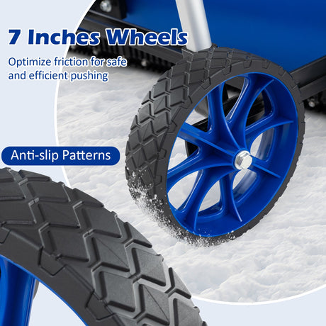 Pala de nieve de aluminio de 37.5 pulgadas con ruedas y cuchilla angular bidireccional - Azul