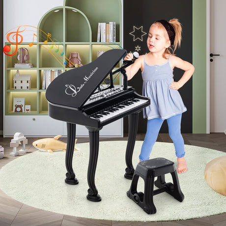 Teclado de piano para niños de 37 teclas con taburete y tapa de piano