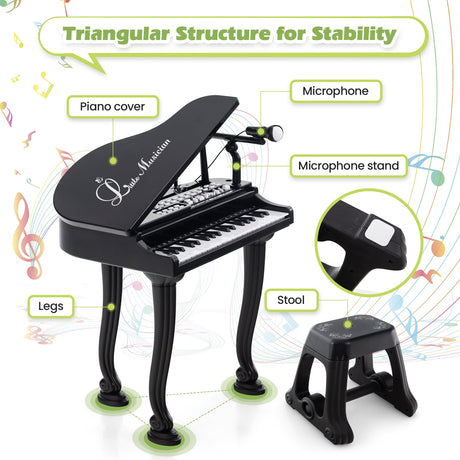 Teclado de piano para niños de 37 teclas con taburete y tapa de piano
