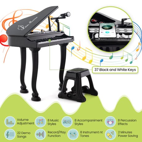 Teclado de piano para niños de 37 teclas con taburete y tapa de piano