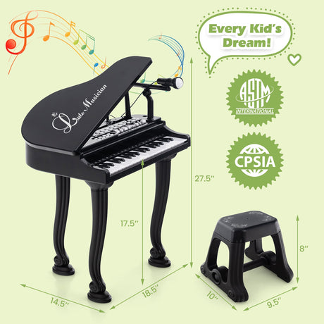 Teclado de piano para niños de 37 teclas con taburete y tapa de piano