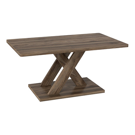 Mesa de centro rectangular de 37.5 pulgadas con base estable y conexión de madera de caucho para sala de estar - Marrón