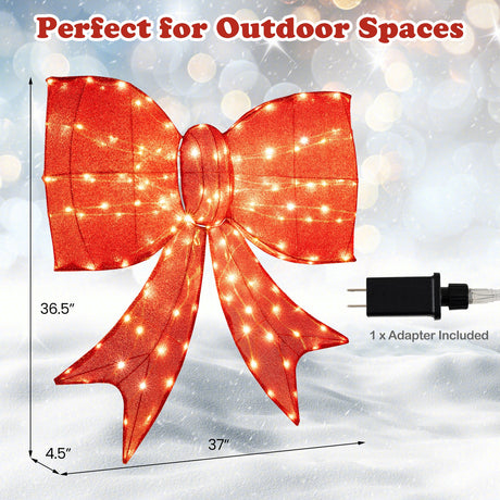 Lazo de Navidad iluminado de 37 pulgadas con luces LED de color blanco cálido