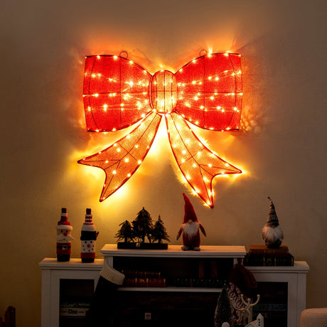 Lazo de Navidad iluminado de 37 pulgadas con luces LED de color blanco cálido