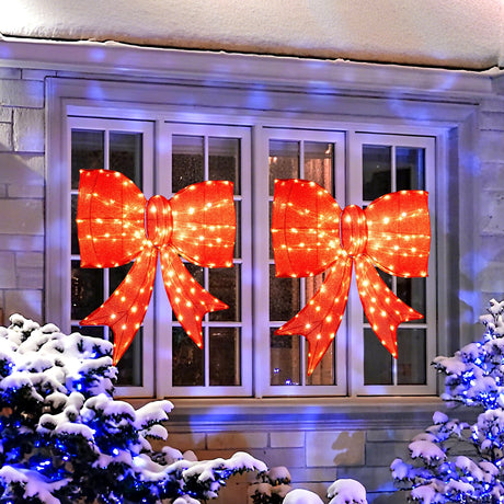 Lazo de Navidad iluminado de 37 pulgadas con luces LED de color blanco cálido