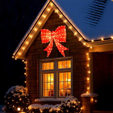 Lazo de Navidad iluminado de 37 pulgadas con luces LED de color blanco cálido