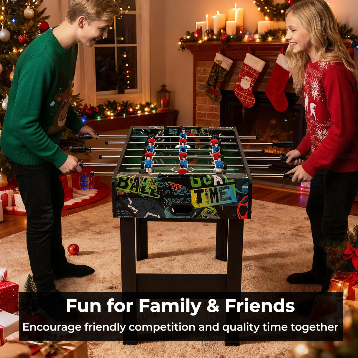 Mesa de futbolín mini de 37 pulgadas, mesa de juego 2 en 1 con patas desmontables para tablero - Negra