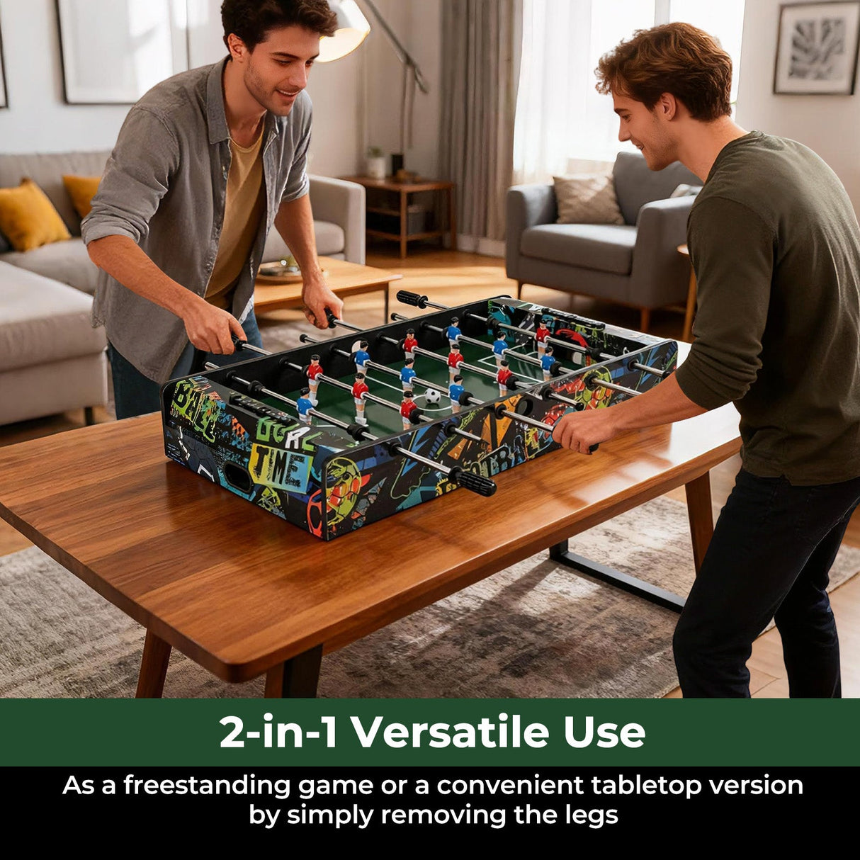 Mesa de futbolín mini de 37 pulgadas, mesa de juego 2 en 1 con patas desmontables para tablero - Negra