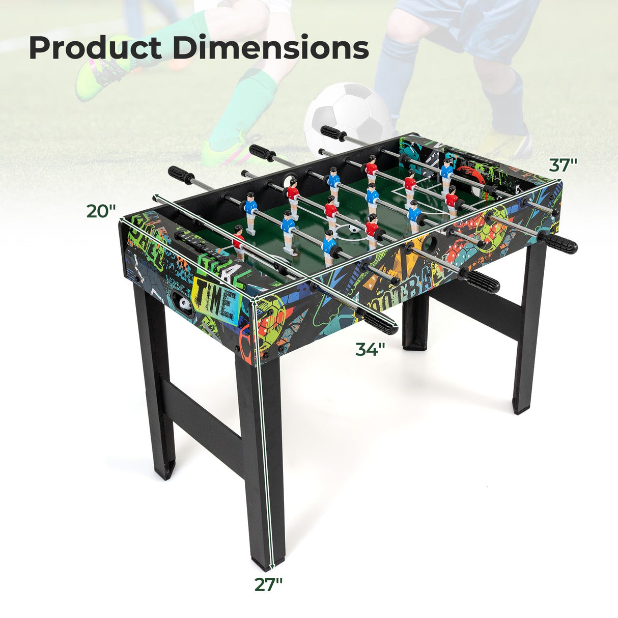 Mesa de futbolín mini de 37 pulgadas, mesa de juego 2 en 1 con patas desmontables para tablero - Negra