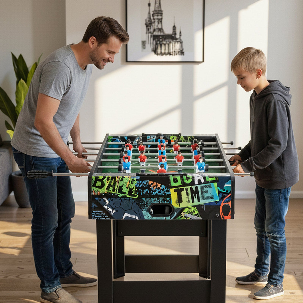 Mesa de futbolín mini de 37 pulgadas, mesa de juego 2 en 1 con patas desmontables para tablero - Negra