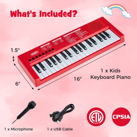 Teclado de piano para niños de 37 teclas con 8 ritmos y micrófono