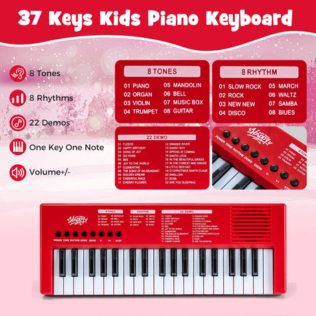 Teclado de piano para niños de 37 teclas con 8 ritmos y micrófono