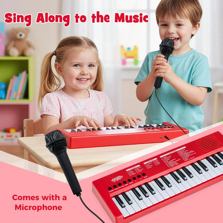 Teclado de piano para niños de 37 teclas con 8 ritmos y micrófono