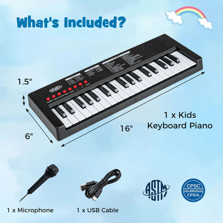 Teclado de piano para niños de 37 teclas con 8 ritmos y micrófono