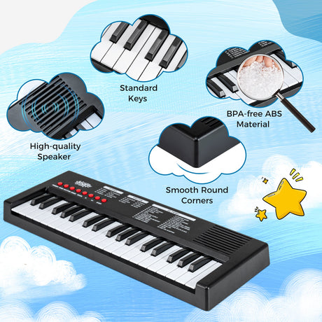 Teclado de piano para niños de 37 teclas con 8 ritmos y micrófono