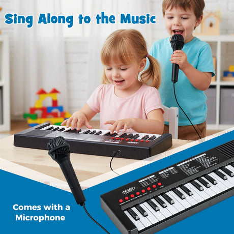 Teclado de piano para niños de 37 teclas con 8 ritmos y micrófono