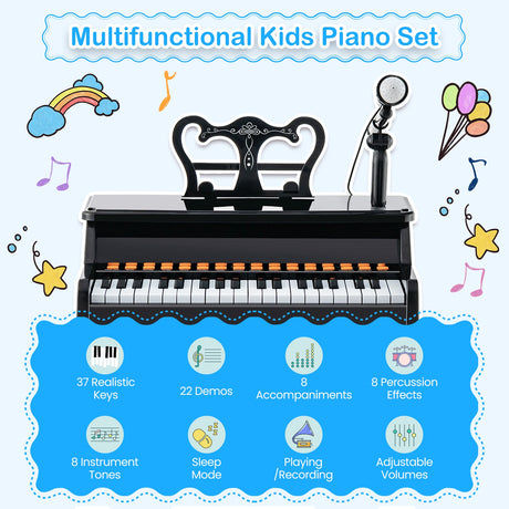 Piano musical de 37 teclas con micrófono Teclado de piano para niños con atril desmontable