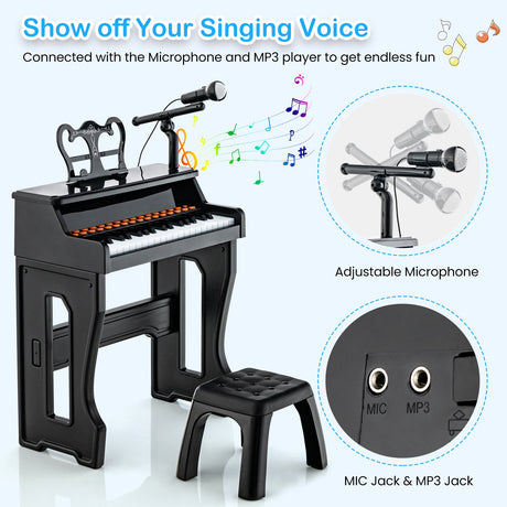 Piano musical de 37 teclas con micrófono Teclado de piano para niños con atril desmontable