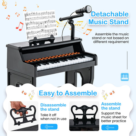 Piano musical de 37 teclas con micrófono Teclado de piano para niños con atril desmontable