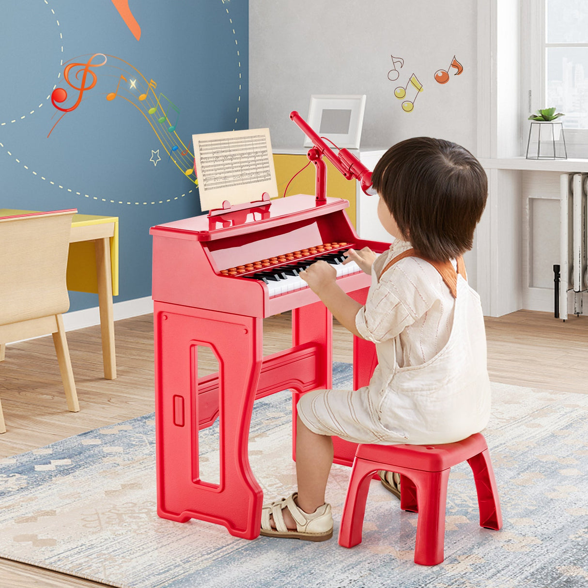 Piano musical de 37 teclas con micrófono Teclado de piano para niños con atril desmontable