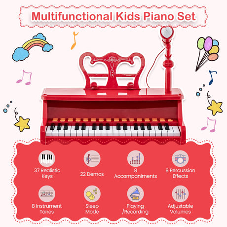 Piano musical de 37 teclas con micrófono Teclado de piano para niños con atril desmontable
