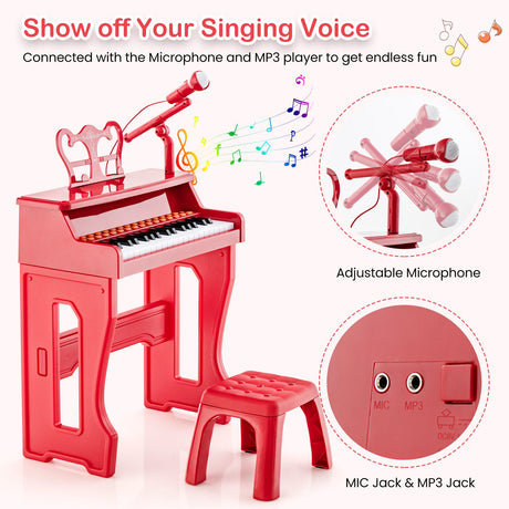 Piano musical de 37 teclas con micrófono Teclado de piano para niños con atril desmontable