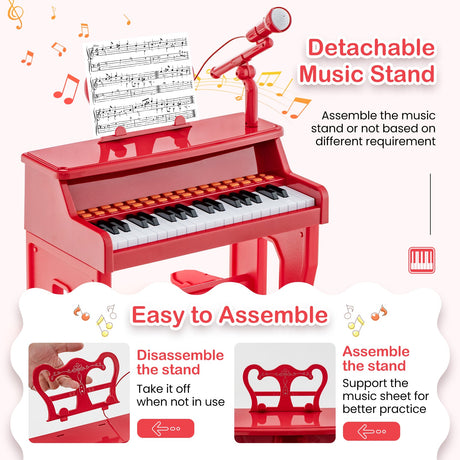 Piano musical de 37 teclas con micrófono Teclado de piano para niños con atril desmontable