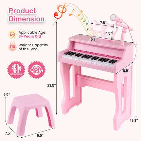 Piano musical de 37 teclas con micrófono Teclado de piano para niños con atril desmontable