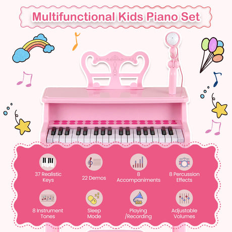 Piano musical de 37 teclas con micrófono Teclado de piano para niños con atril desmontable