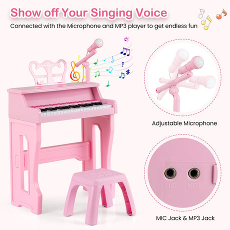 Piano musical de 37 teclas con micrófono Teclado de piano para niños con atril desmontable