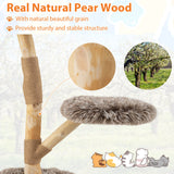 Árbol rascador moderno para gatos de madera con percha y postes rascadores de yute natural - Marrón