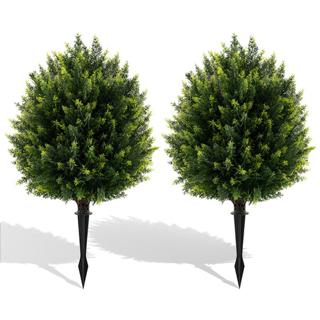 Juego de 2 bolas de topiar de ciprés artificial de 24 pulgadas con estaca para el suelo, color verde