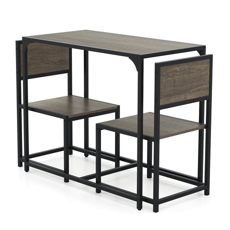 Juego de comedor de 3 piezas, mesa compacta y 2 sillas con estructura metálica para espacios pequeños