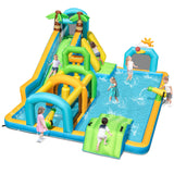Tobogán Hinchable de Agua Temática Tropical con Doble Rampa, Parque Acuático, Excluye Soplador
