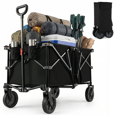 Carro Plegable Reforzado de 38 Pulgadas y 400 LBS con Asa Ajustable para Jardín y Camping - Negro